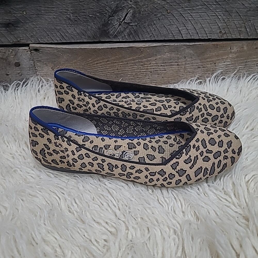 Rothy's The Flat Spotted Leopard Animal Print Sz 9.5 Round Toe Tan Knit Retired